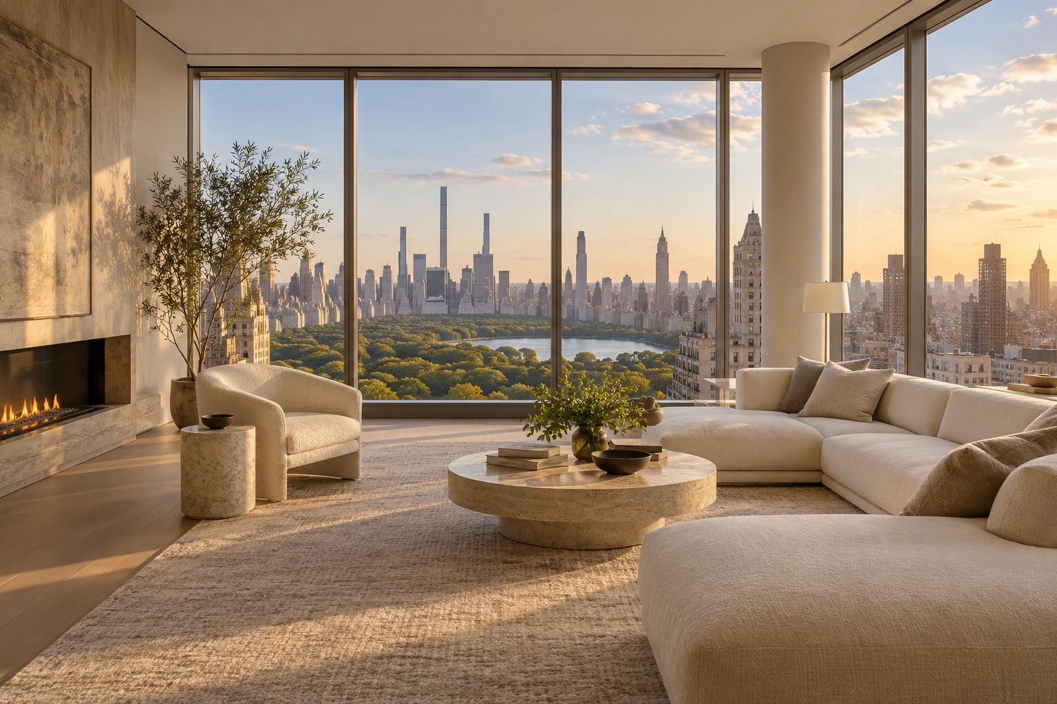 Illustrative New York City condo with Manhattan skyline views